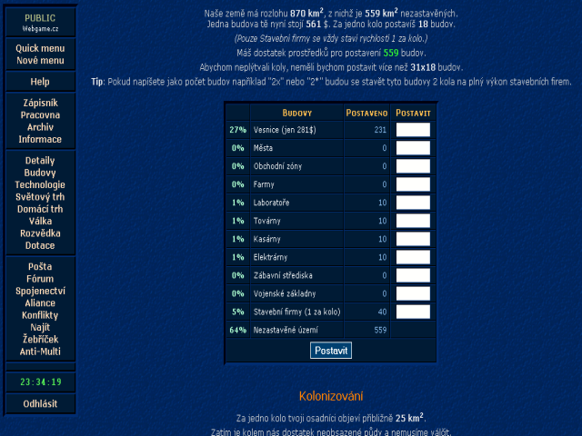 WebGame – Menu budov