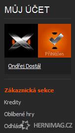 Indikace přihlášení a uživatelské menu