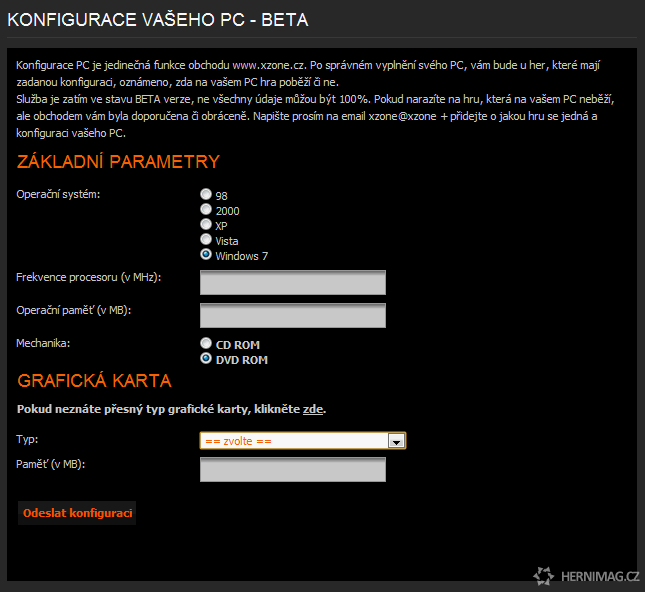 Zadávání konfigruace vašeho PC