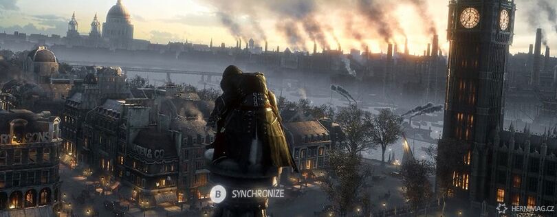 Pohled na londýnský Big Ben v Assassin